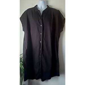 Eileen Fisher Womens Black 100% Linen Button Up Dress Size 3X Preppy Travel Boho